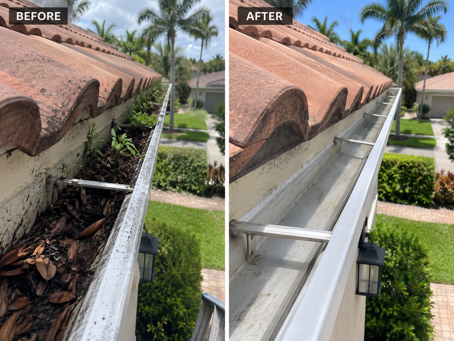 Gutter cleaning before and after
