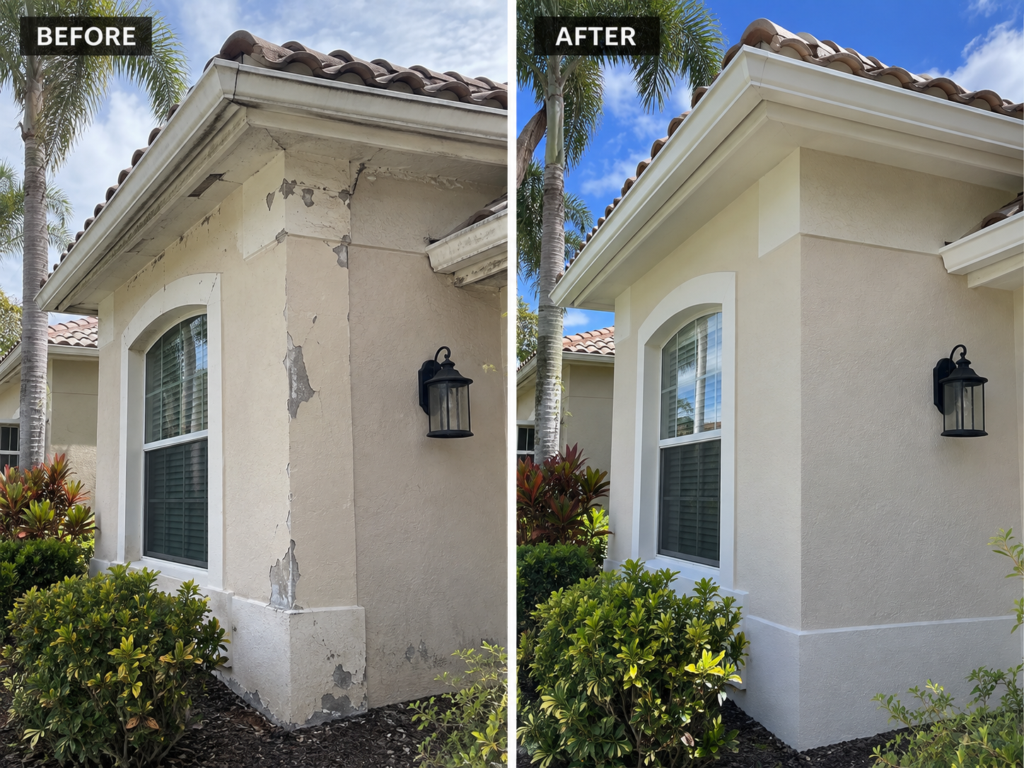 Paint & stucco repair before and after