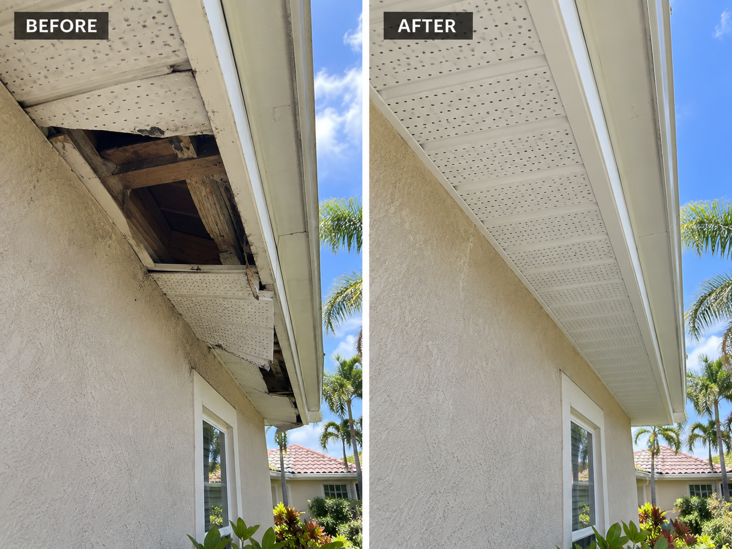 Soffit repair before and after