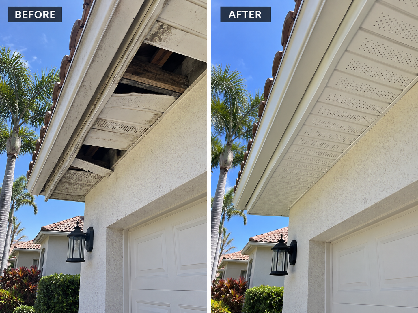 Soffit restoration before and after